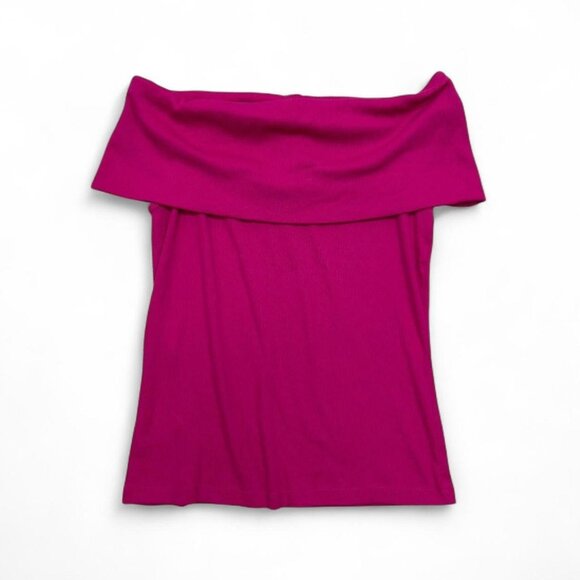 Y2K Loft Fuchsia Pink Foldover Off The Shoulder‎ Ribbed Top Large - Picture 1 of 6